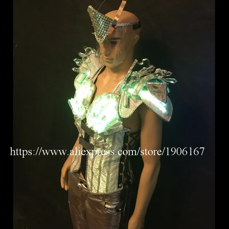 

Fashion Led Luminous Stage Show Ballroom Costumes Singer Crystal LED Men's Clothing DJ Suits With Led Mask Party Led Clothes