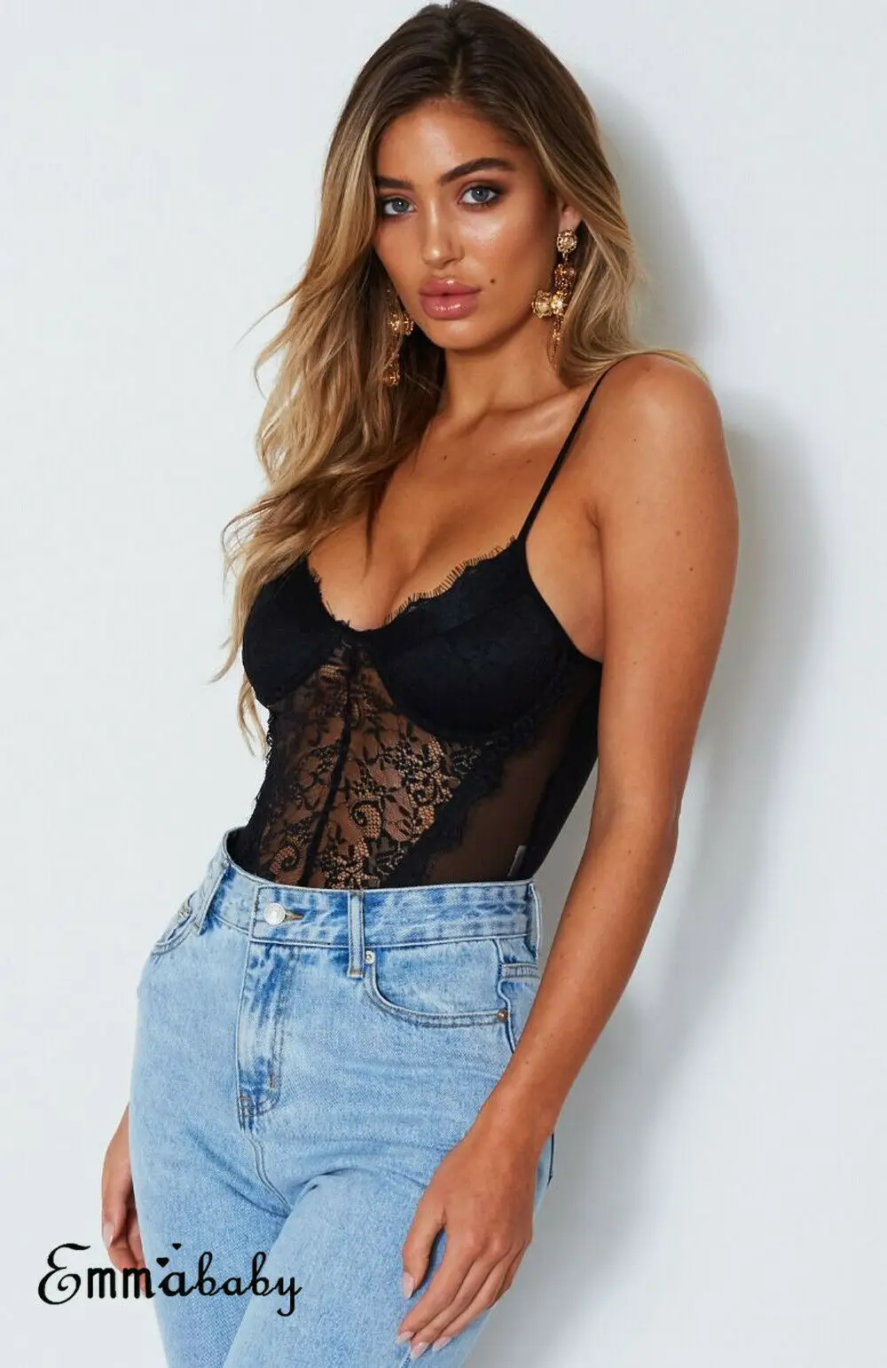 Women Sleeveless Lace Stretch V-Neck Leotard Bodycon Bodysuit Top 2019 Summer Jumpsuit Backless Leotard Bodies One Piece New