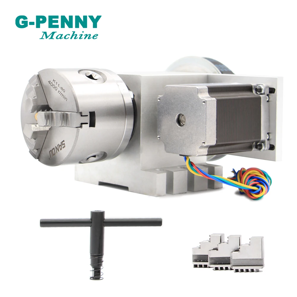 3 Jaw 80mm chuck CNC 4th Axis CNC dividing head/Rotation 6:1 A axis for Mini CNC router/engraver woodworking engraving machine