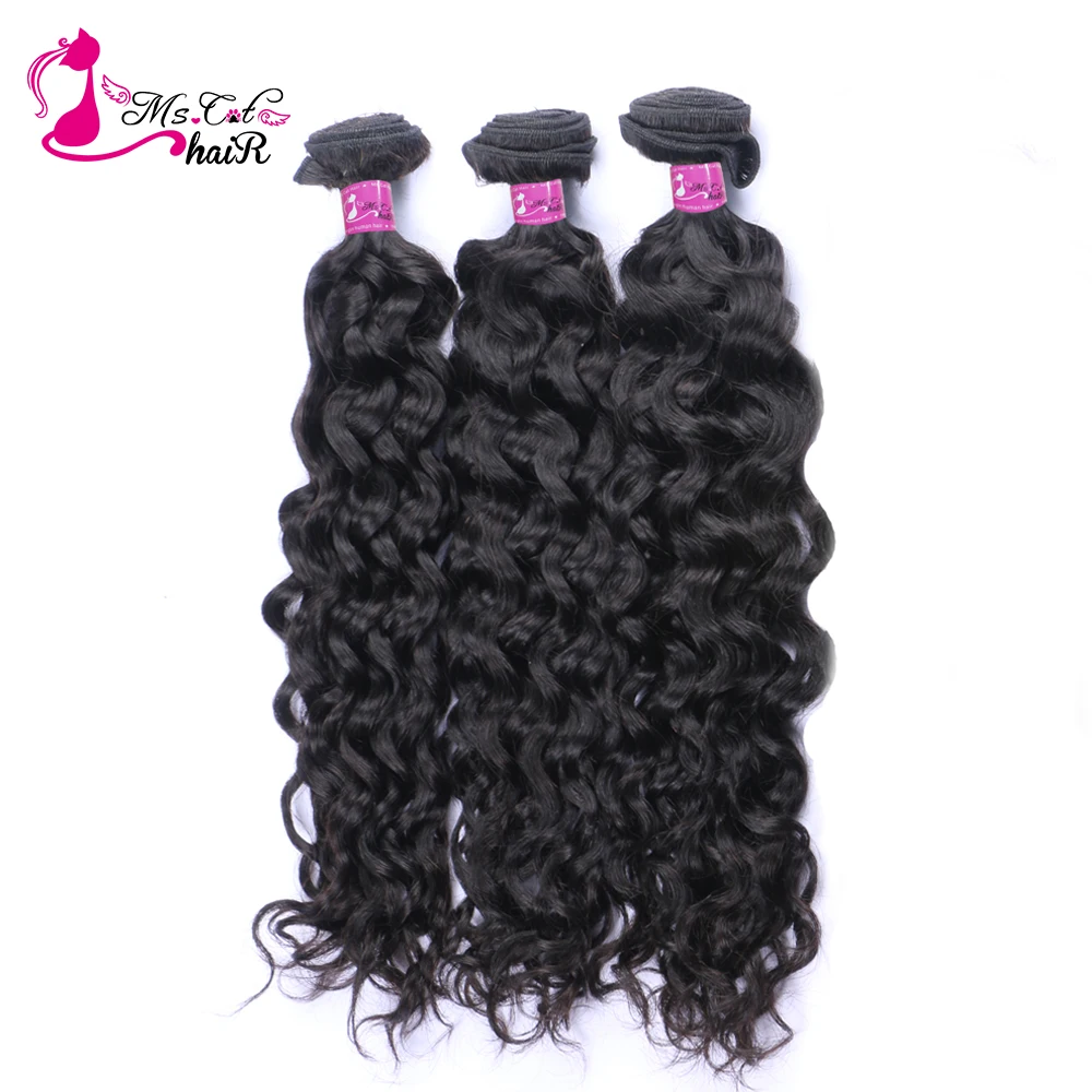 Ms Cat Hair 10''-26'' Brazilian Water Wave 3 Bundles 100% Human Hair Bundles Extensions Natural Color Remy Hair Weft Can Be Dyed