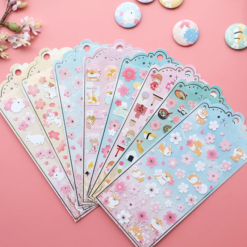 1Pc Japanese Style Romantic Animals Cherry Blossom Sticker Cute Shiba Inu Cat DIY Scrapbooking Stickers