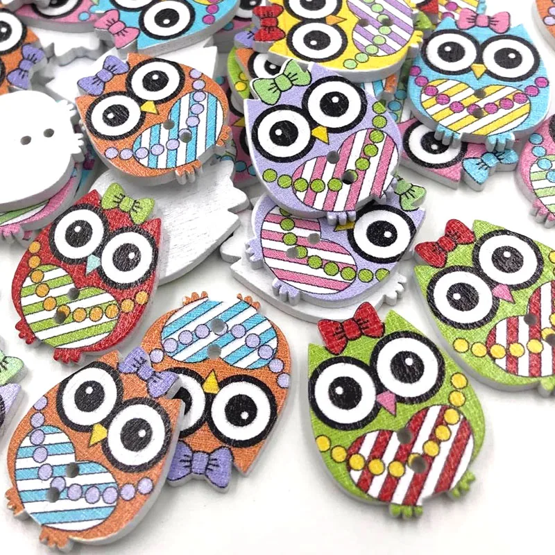 50 pcs DIY Owl Wooden Buttons Sewing Scrapbook Decorative craft WB420