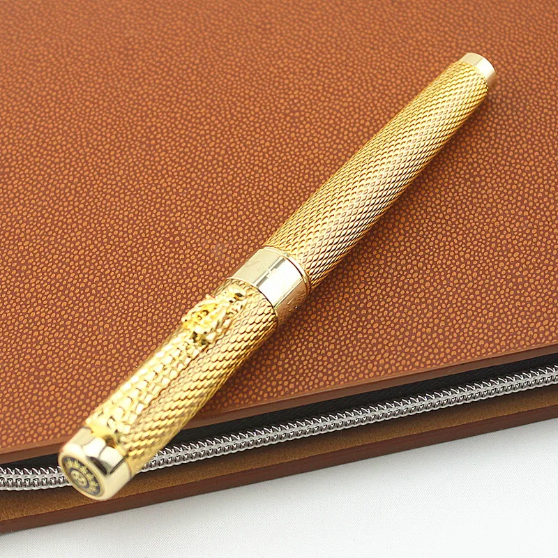 JINHAO 1200 Luxury Metal Dragon Pen Canetas Gold Clip black Pen refill Business Executive Fast Writing Roller Ball Pen Gift box