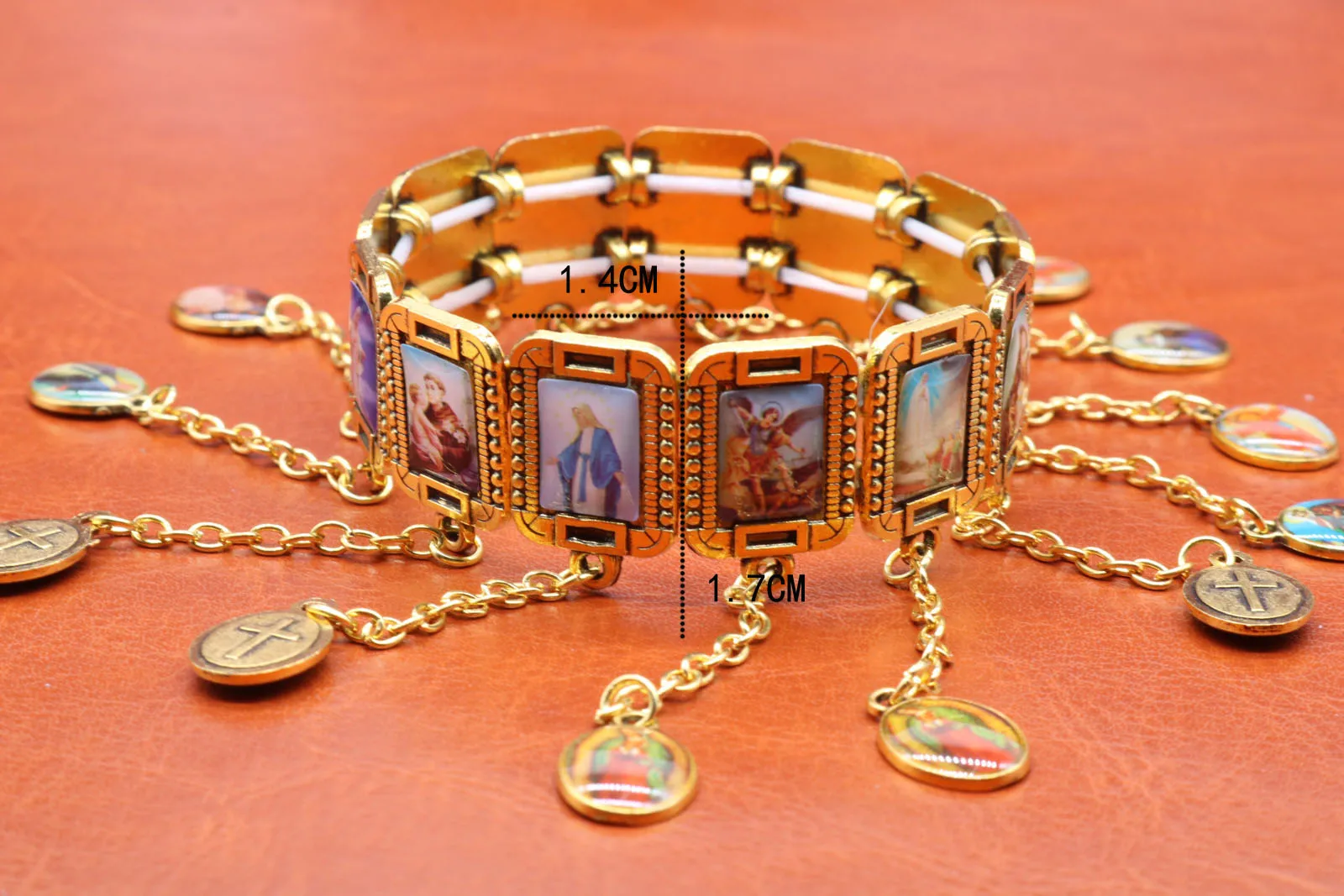 Exquisite metal stretch multi-drop rosary bracelet, Catholic Saints bracelet, holy god religious mercy icon bracelet.