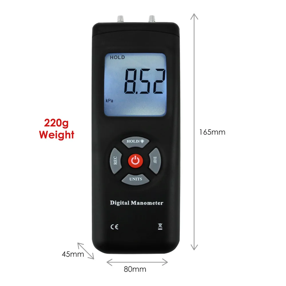 Professional Digital Manometer Portable Handheld Air Vacuum/Gas Pressure Gauge Meter 11 Units with Backlight +/-13.78kPa +/-2PSI