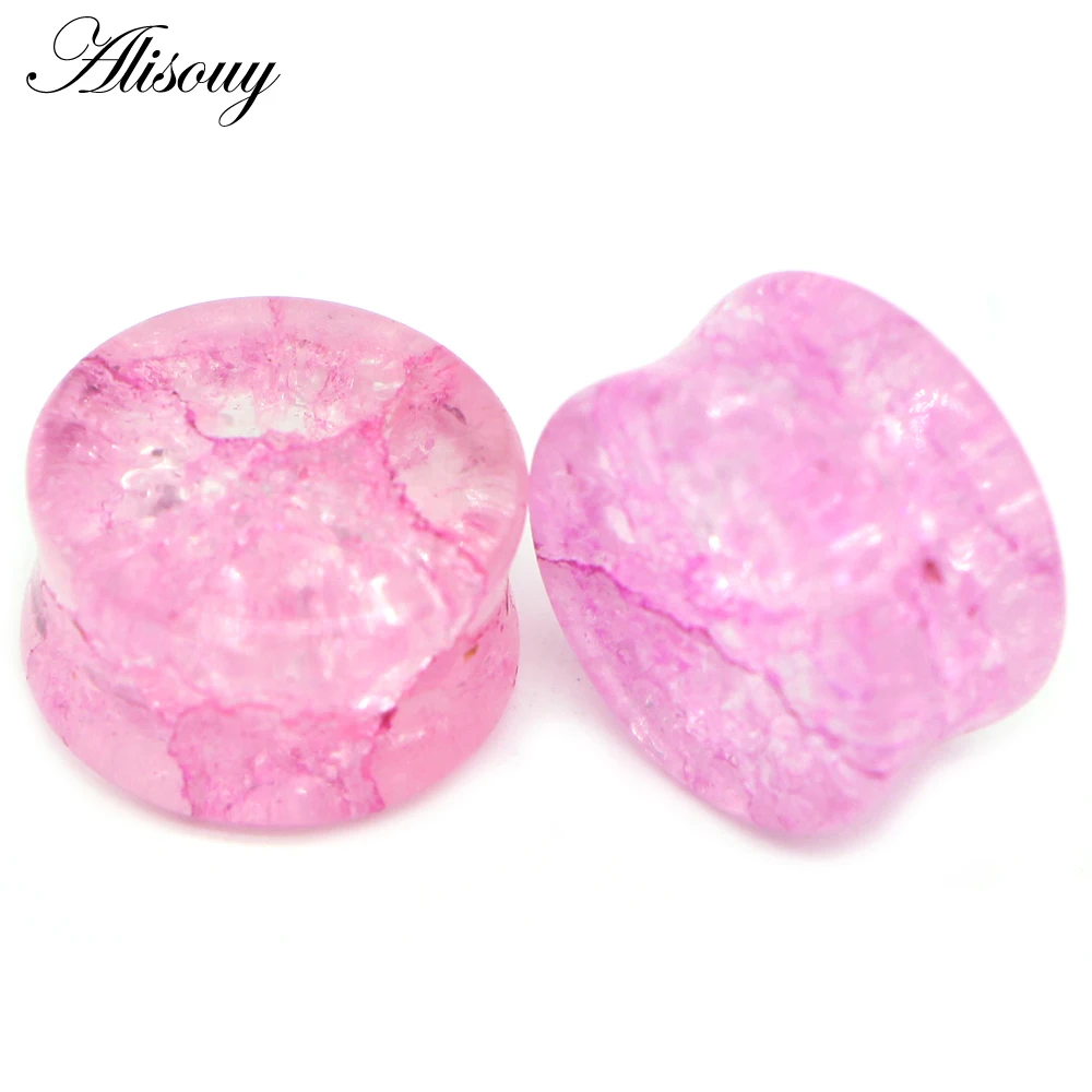 Alisouy 2pcs Crack Ear Expander Body Piercing Jewelry Organic Shattered Glass Ear Saddle Plugs Double Flared Tunnel Gauges