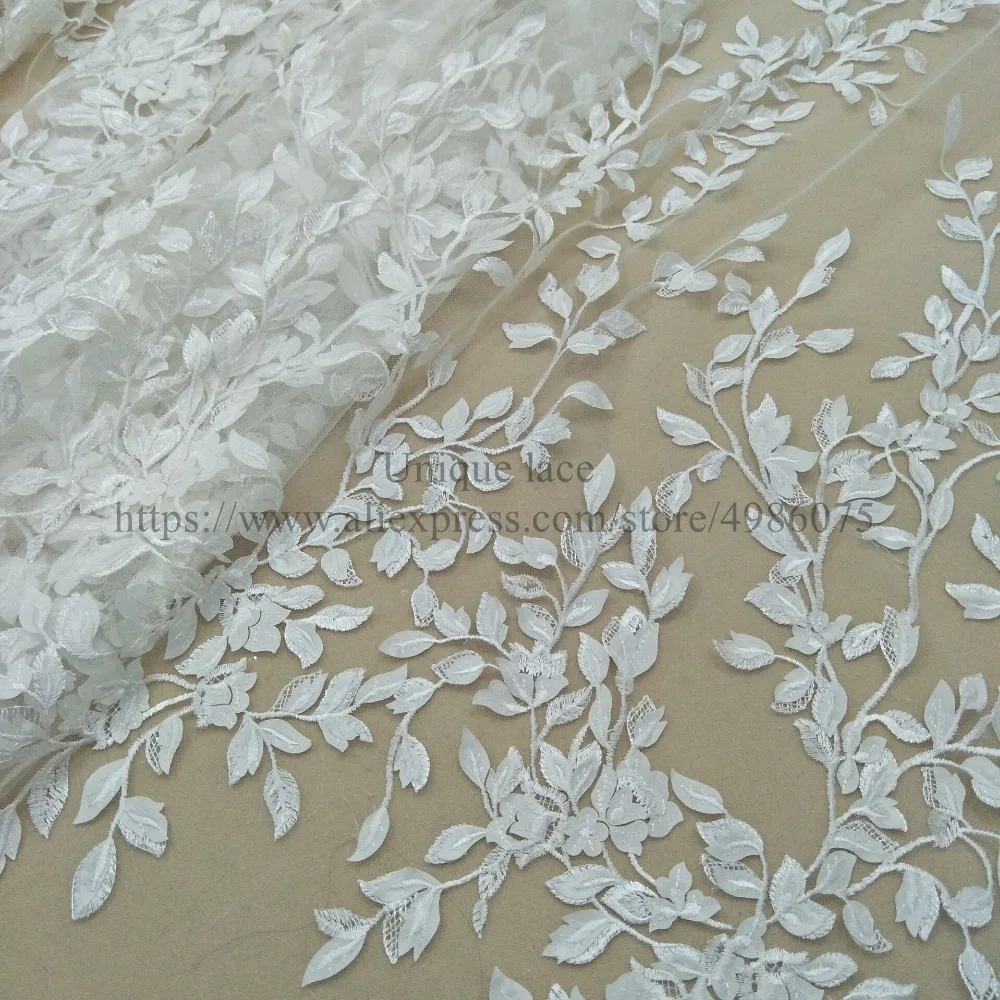 Fashionable bridal lace fabric laser ivory laser cut dress lace 130cm width lace fabric sell yard