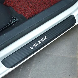 4PCS Carbon Fiber Car Door Sill Decoration Film Stickers Anti Scratch None Slip Door Sill Guard Lnterior Scuff For HONDA VEZEL