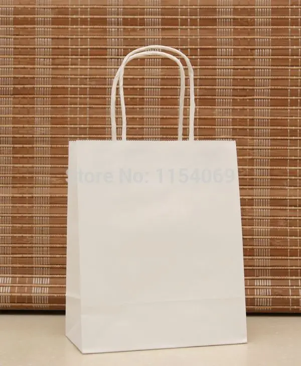 

Hot Sale 50pcs/lot White Paper Bag 18x15x8cm Jewelry Boutique Packaging Gift Bag Favor Kraft Paper Gift Bags With Handles