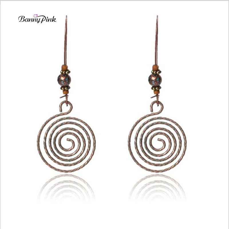 Banny Pink Vintage Geo Round Pendant Dangle Earrings For Women Ethnic Long Metal Pendant Drop Earrings Fashion Jewelry Pendiente