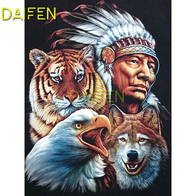 DIY 3D Diamond painting Cross stitch Full Round Diamond mosaic Full Square Diamond embroidery Indian eagle tiger wolf animal