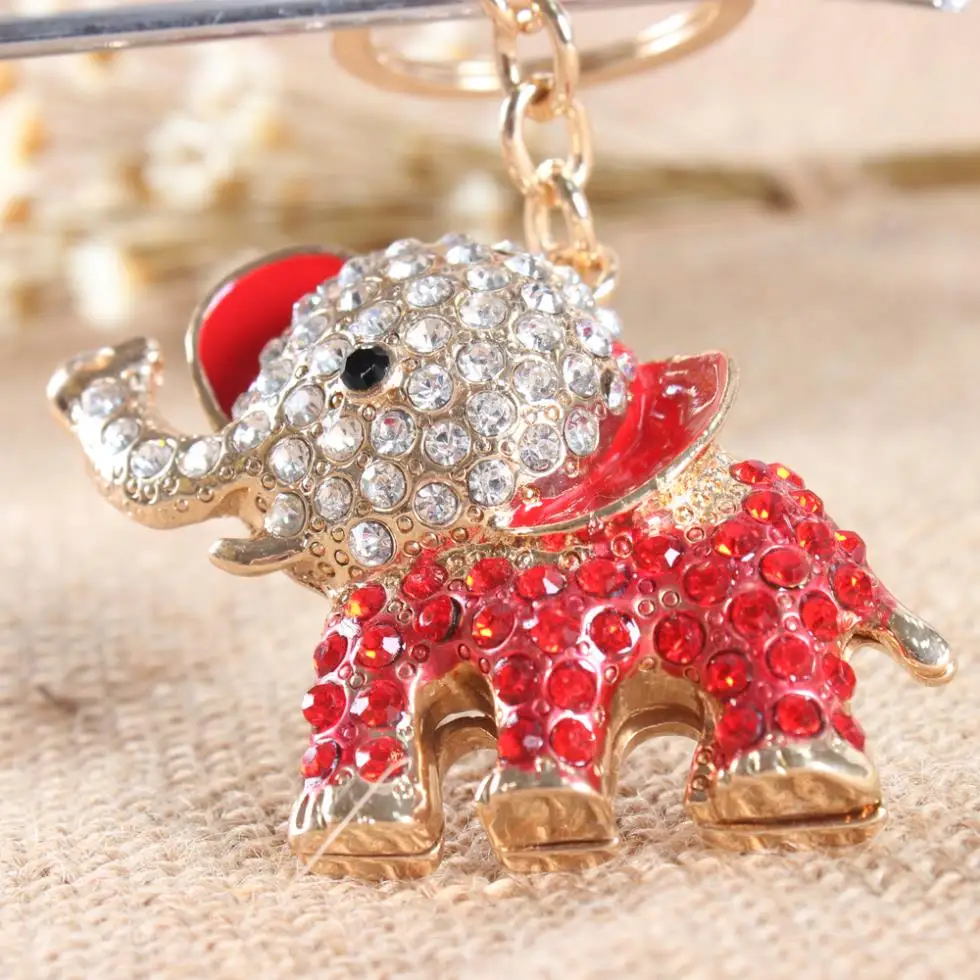 Lovely Elephant Red Crystal Charm Purse Handbag Car Key Keyring Keychain Party Wedding Birthday Gift