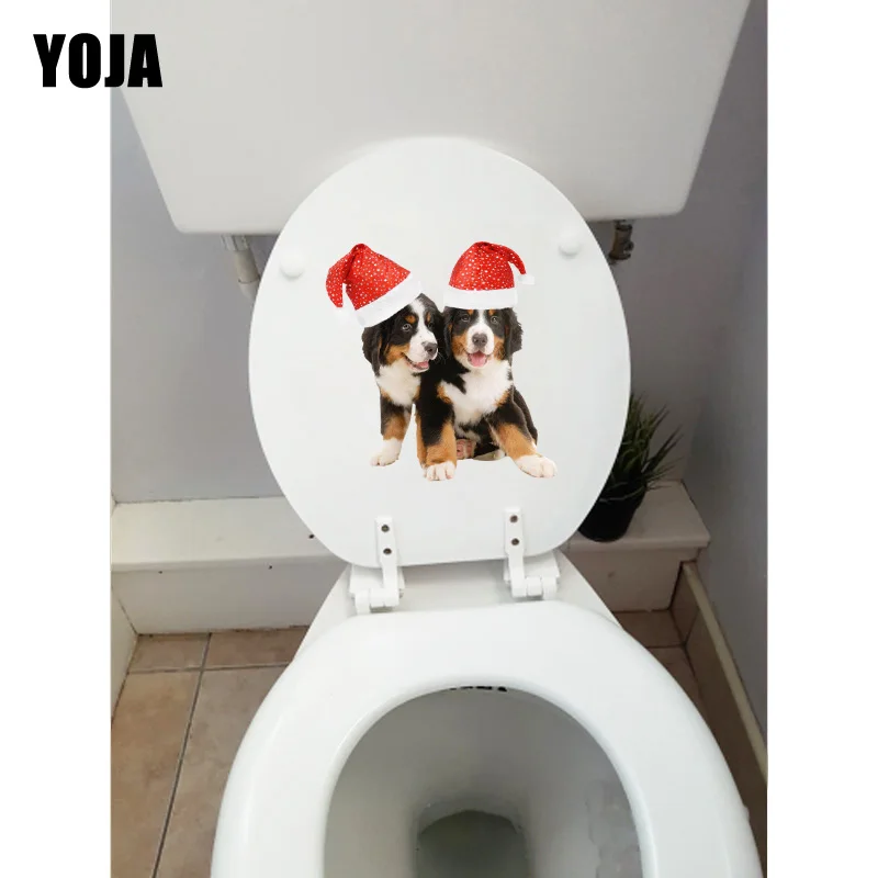 YOJA 16*18.2CM Two Lovely Dogs Animal Wall Decals WC Toilet Seat Stickers Home Room Decor T1-0254