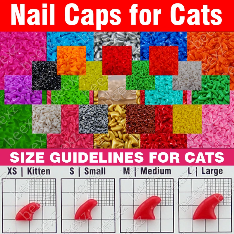 120pcs - Soft Nail Caps for Cats + 6x Adhesive Glue + 6x Applicator /* XS, S, M, L, paw, claw, cover, lot, cat */