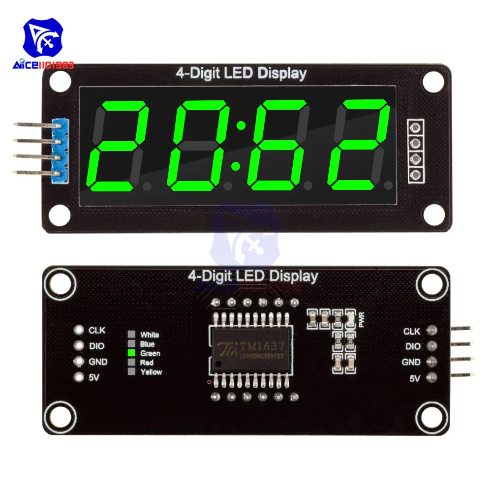 TM1637 0,56" 4-Bit LED-Digitalröhrenanzeige 7 Segmente Gelb/Weiß/Rot/Grün/Blau Uhrmodul 30x14mm für Arduino – Detail 11