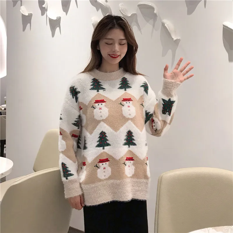 2024 Ugly Christmas Sweater autumn and winter new fashion thickening hippocampus Christmas snowman sweater sweater coat female