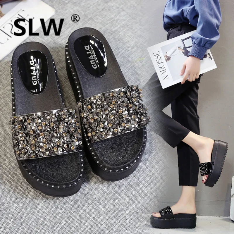 allmatch Beach Crystal Low Rome slipper Slides gladiator String Bead summer women beach flip flops rhinestone sandals woman