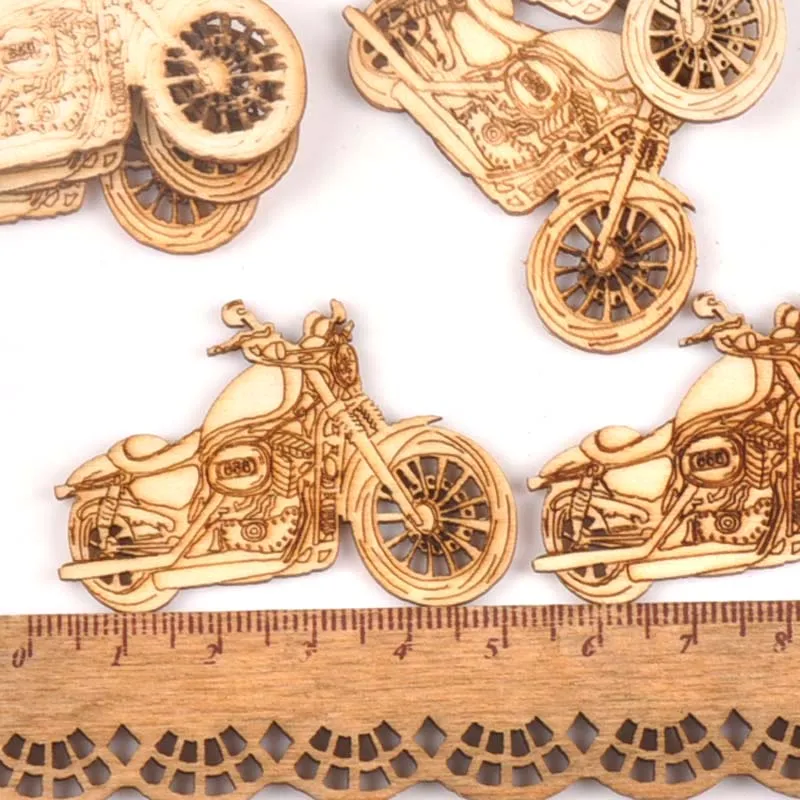 Vintage Motorbike Wooden Crafts Scrapbook DIY For Wood Slices Decoration Ornaments Home Handmade Accessories 10pcs 33x48mm m1787