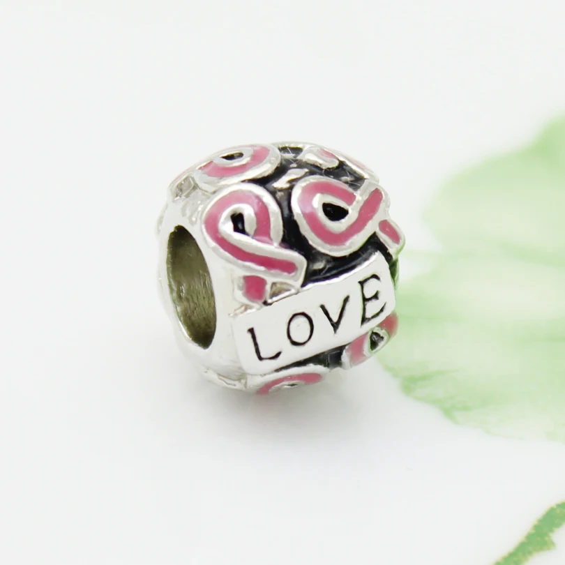 2022 New Valentine\'s Day Gift of Love of Fashion Pink Breast Cancer Ribbon Charm Beads Fit Pandora Bracelet