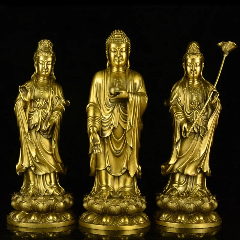 Pure Copper, Western Sansheng, Buddha Statues, Crafts, Amitabha, Great Bodhisattva, Goddess of Mercy, Bronze Statue