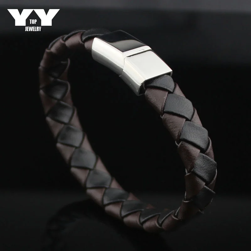 LYCOON Newest Punk design 316L stainless steel bracelets genuine leather bangles men bracelets Free shipping YYB1518