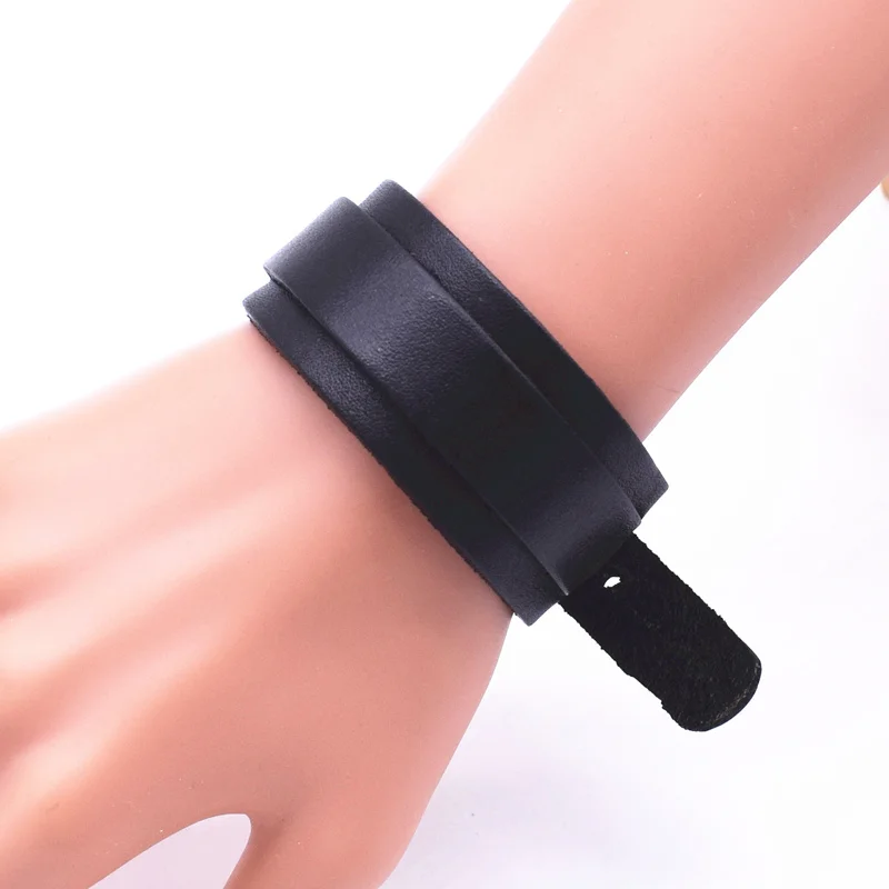 Hot Sale Fashion Punk Adjustable Length Double Layer Genuine Leather Bracelets for Women Men Jewelry Wrap Wristband