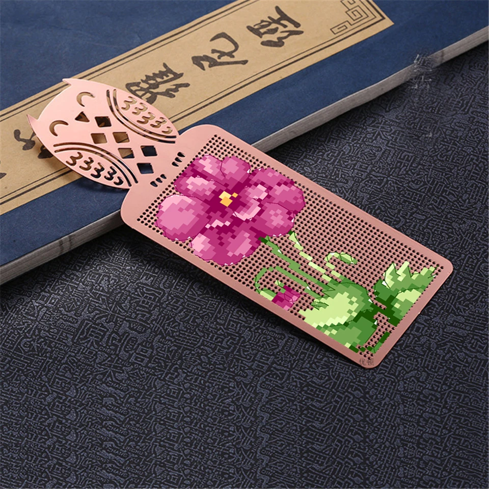 DIY Craft Stich Cross Stitch Bookmark Metal Silver Golden Needlework Embroidery Crafts Counted Cross-Stitching Kit Pansy