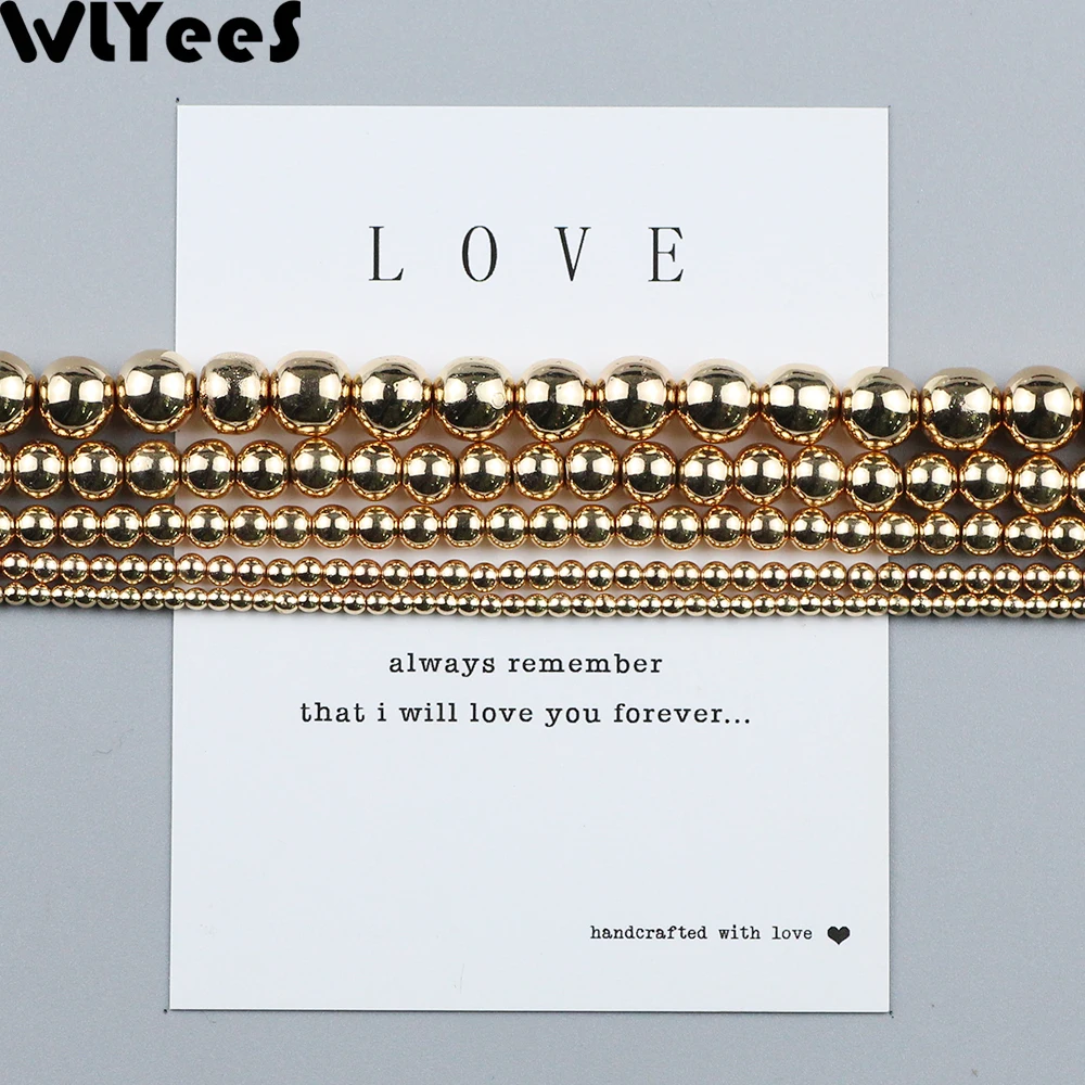 WLYeeS 14K Gold Color Hematite beads 2 3 4 5 6 8 10mm round Loose beads Natural Stone for Jewelry Bracelets Necklace Making DIY