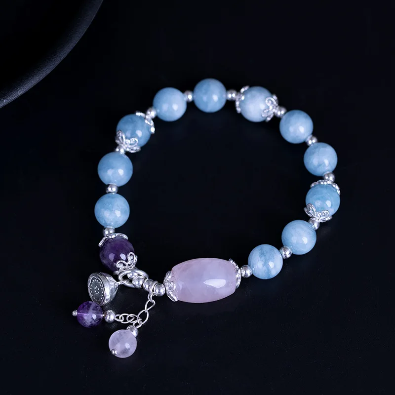 Amxiu DIY Natural Crystals Charm Bracelets Handmade Lotus Bracelet Real 925 Sterling Silver Jewelry Beads Bracelets For Women