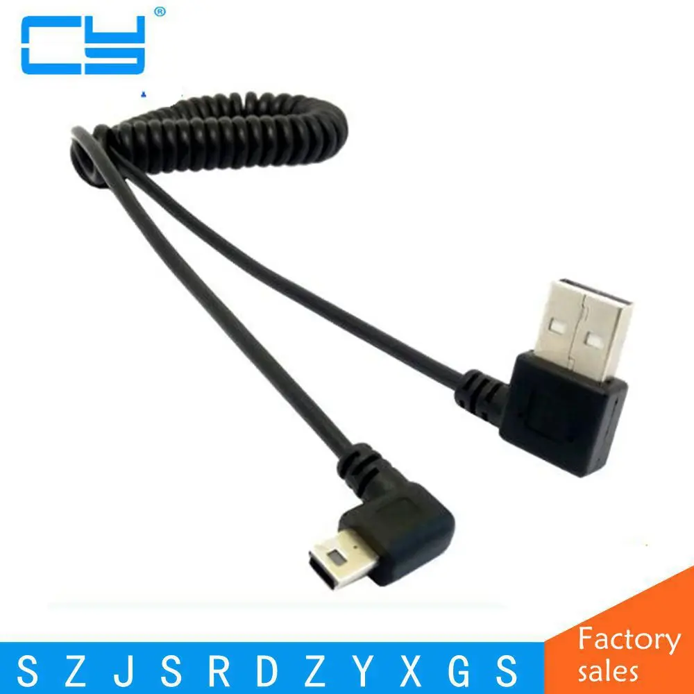 90 degree elbow Mini USB spring Stretch Charging Data Cable for SSD & Hard Disk Tachograph Phone Stereo