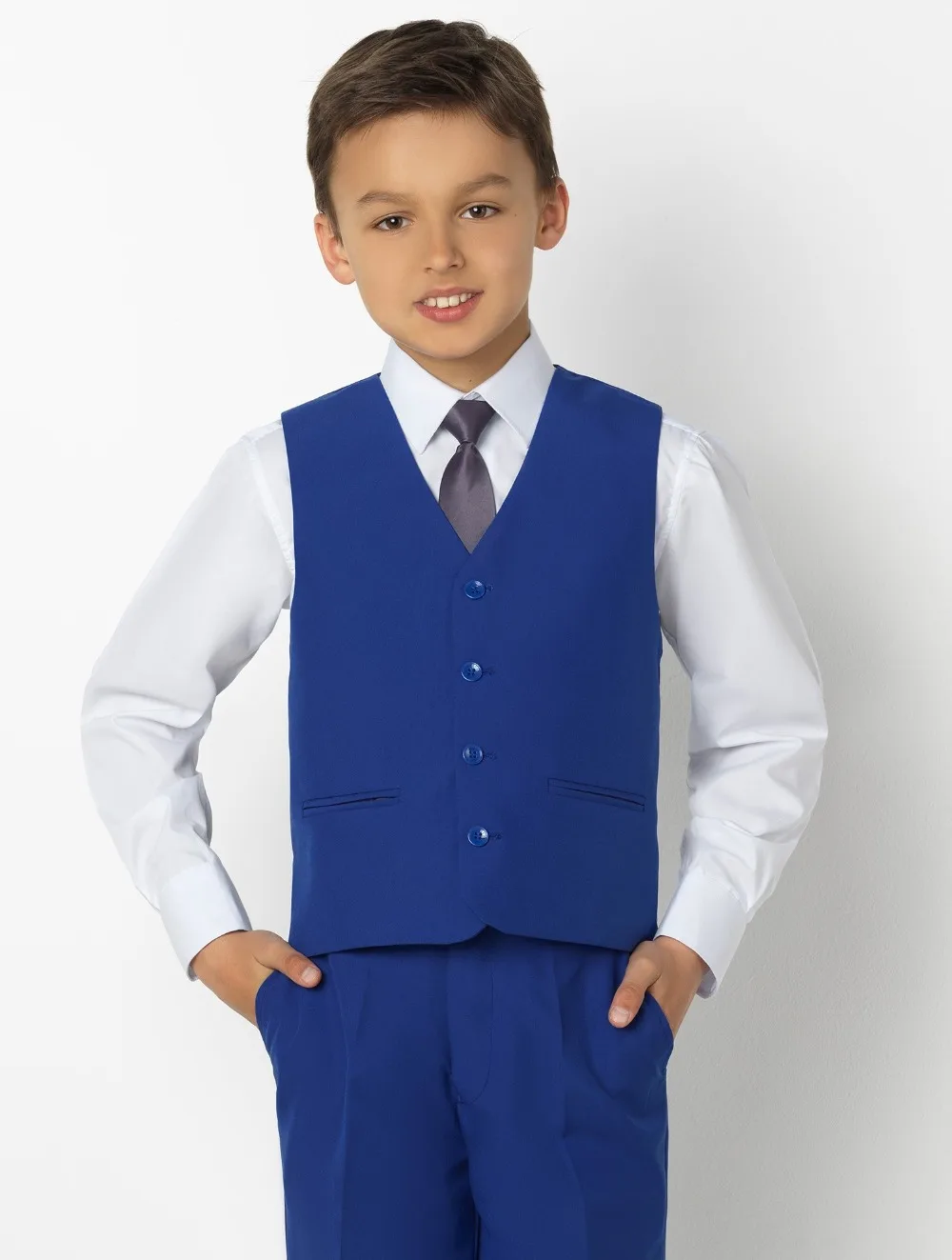 2019 neue Ankunft Kleidung Der Jungen Erreichte Revers Kinder Anzüge Mode Kinder Kleidung Set 3 Stück Prom Anzüge (Jacke + hosen + Tie + Weste)