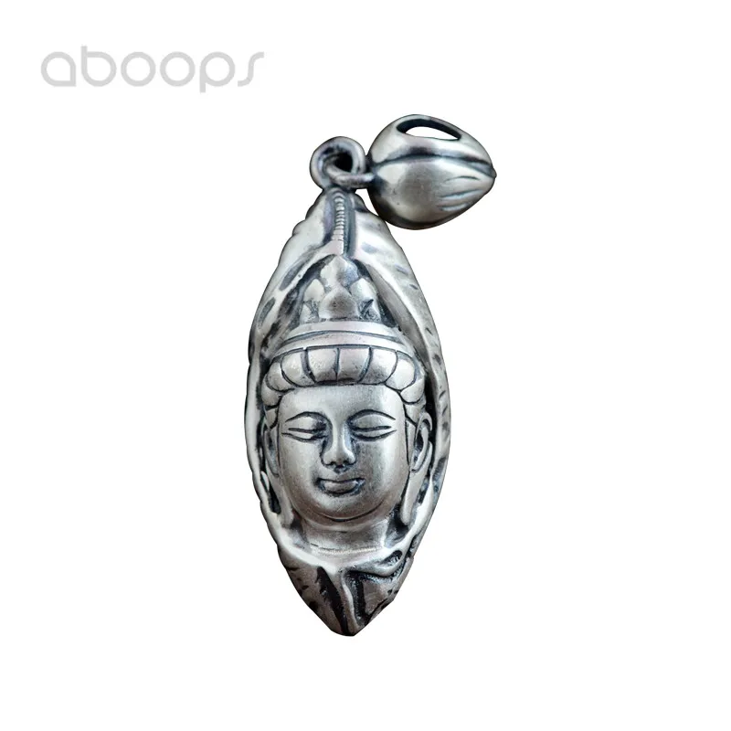 

Vintage 990 Sterling Silver Buddha Amulet Pendant with Lotus Leaf for Men Women,Free Shipping