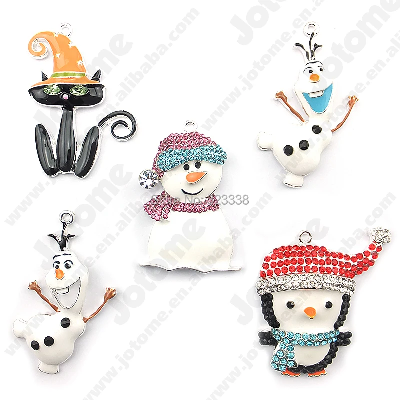 

Free Shipping 50pcs/lot Wholesale Snowman Olaf Bling Rhinestone Charms Pendant for Chunky Necklace Pendants