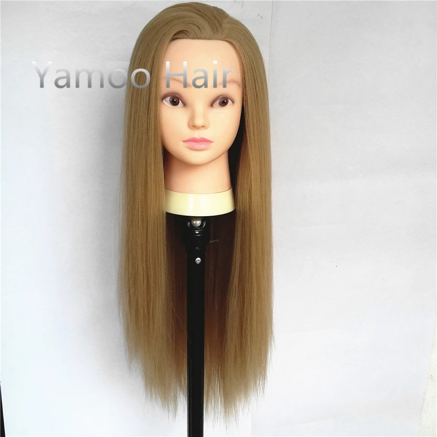 flaxen 65cm High Temperature Heat Resistant Synthetic Fiber Female hair styling mannequins Long Head training head