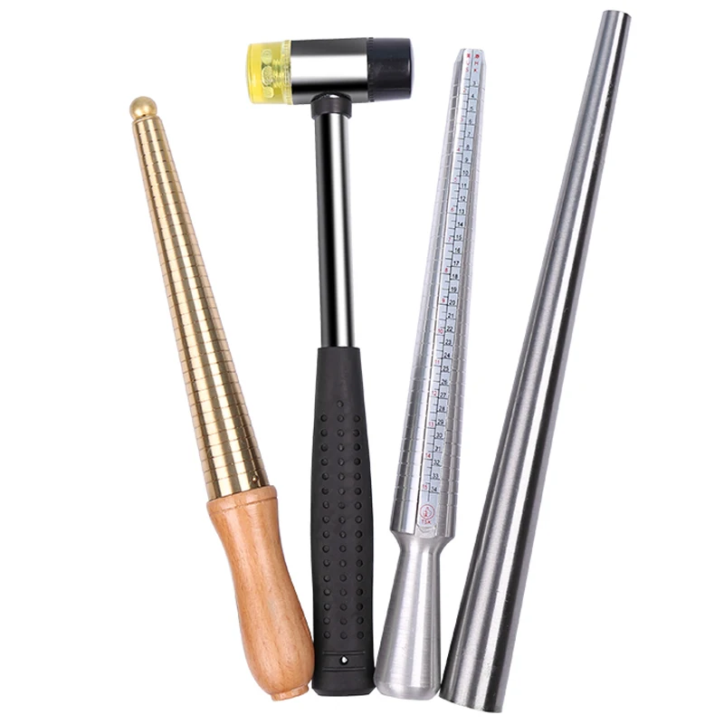 Jewelry Tools 4PCS/Set Ring Enlarger Stick Mandrel Handle Hammers Ring Sizer Finger Measuring Stick 25~28cm/1.1cm Drop Shipping