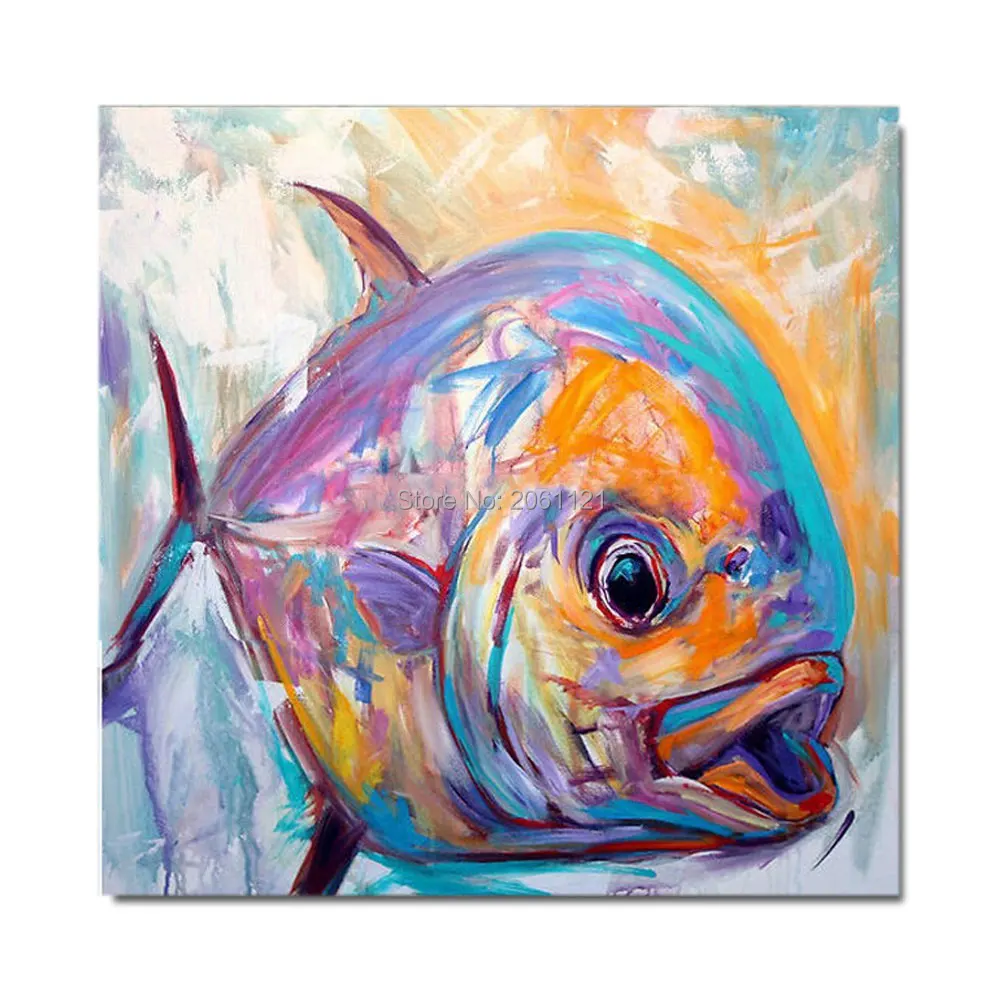 

Hand painted pop Oil Painting On Canvas abstract fish Oil Painting big fish Canvas Wall Art Modern Living Room Decor Picture