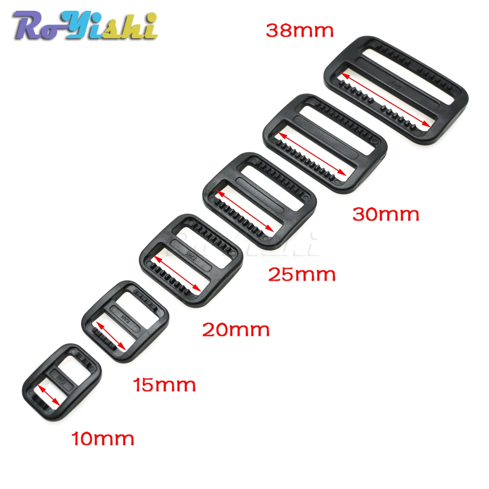 10 Pcs/Pack Plastic  Slider Tri Glide Adjust Buckles Wider Style Backpack Straps Webbing Black