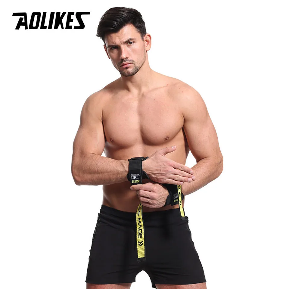 AOLIKES 1 Pair Gym Fitness Weight lifting Grip Straps Dumbbell Hand Grips Training Wrist Support Bands for barbell Pull up