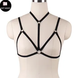 Women Black Body Harness Sexy Goth Harness Crop Top Bondage Harness Cage Bra Bralette Fetish Wear Open chest Body Belt Suspender