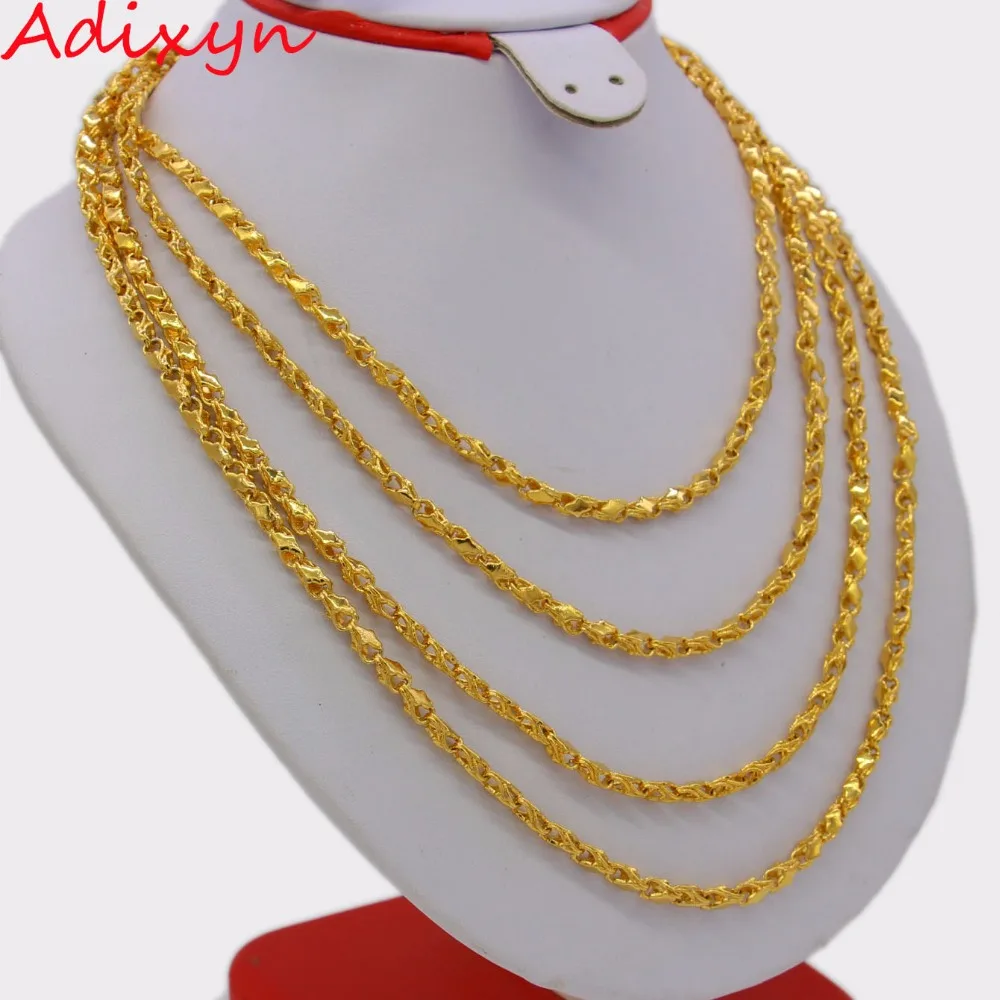 Adixyn Length 200cm 4MM Ethiopian Chain Necklaces for Women/Men,Gold Color African Eritrean Necklace/Dubai/Arab N0254