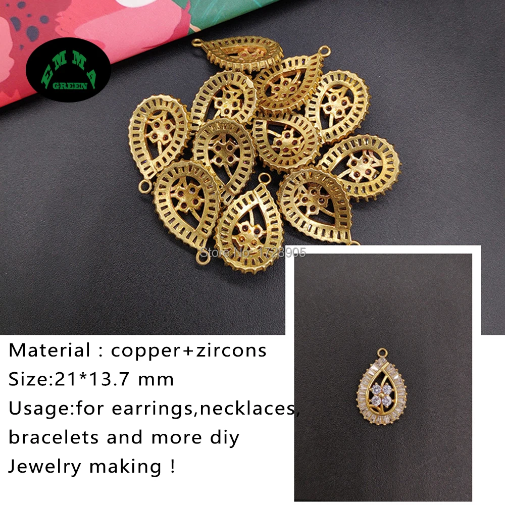 Zircon Charms Pendant for Earrings Drop Flower Dangle 100pcs Gold Zircon Crystal Button Embellishment DIY Jewelry Making Finding