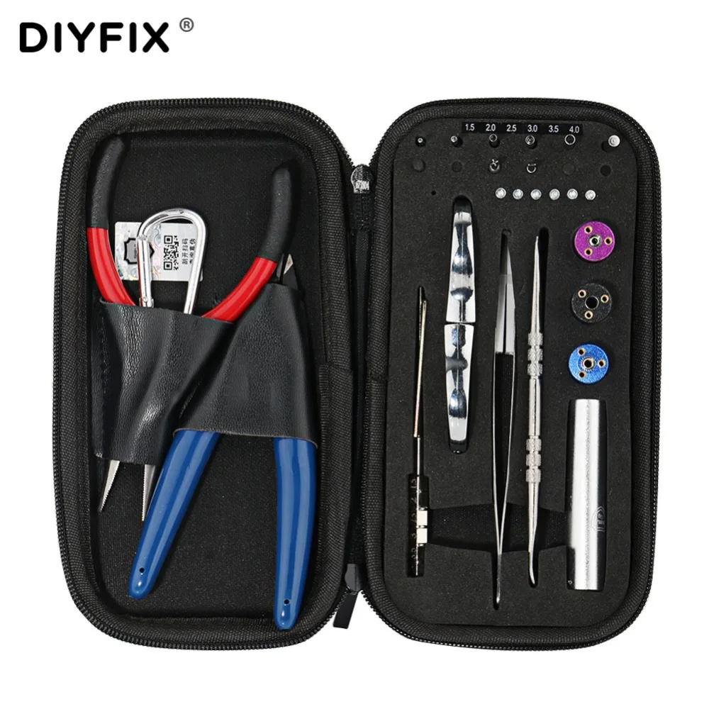 DIYFIX-Juego de Herramientas para vapeo, bolsa de pinzas de cerámica, alicates, limpiador de plantilla de bobina de alambre para cigarrillo electrónico, accesorios de atomizador RBA RDA