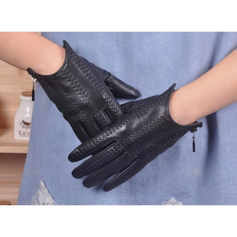 2024 Half Palm Glove Zipper Tassel Driving Fashion Sheep Leather Gloves  Women Fashion Short Mittens LG015