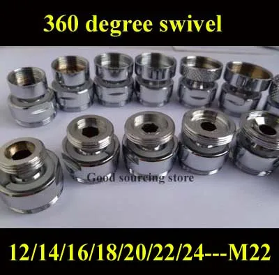 12/14/16/18/20/22/24mm 360 graden swivel nozzle adapter Mannelijke vrouwelijke messing keuken kraan adapter