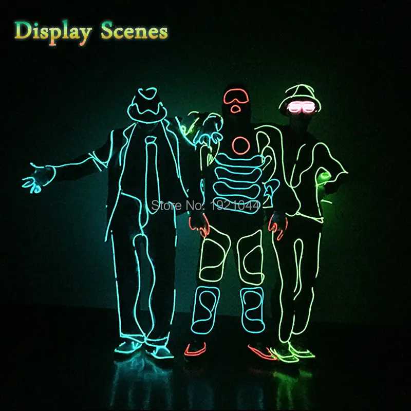 

LED Luminous Dance Costumes for Men, EL Wire Suit, Glowing Gloves, Shoes Light Clothing, Fashion, Hot Sales