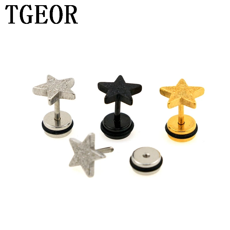 free shipping ear piercing 30pcs 1.2*6*6/8mm surgical Stainless Steel Scrub star fake plug