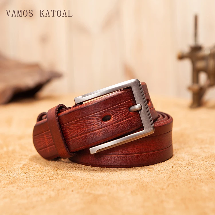 

VAMOS KATOAL belt male first layer cow leather belt genuine leather strap pin buckle belts for men Cummerbunds ceinture homme