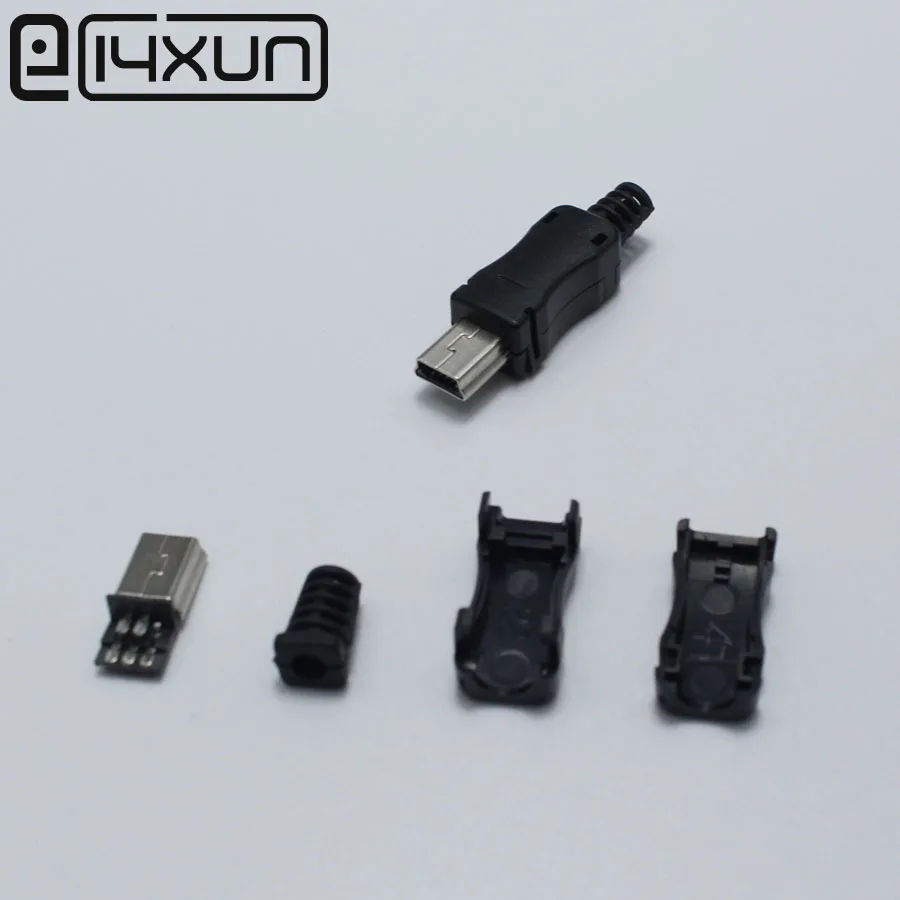 10pcs DIY OTG Mini Type B USB 5Pin Welding Male Plug Connector 4 in 1 Connector Adaptor Black