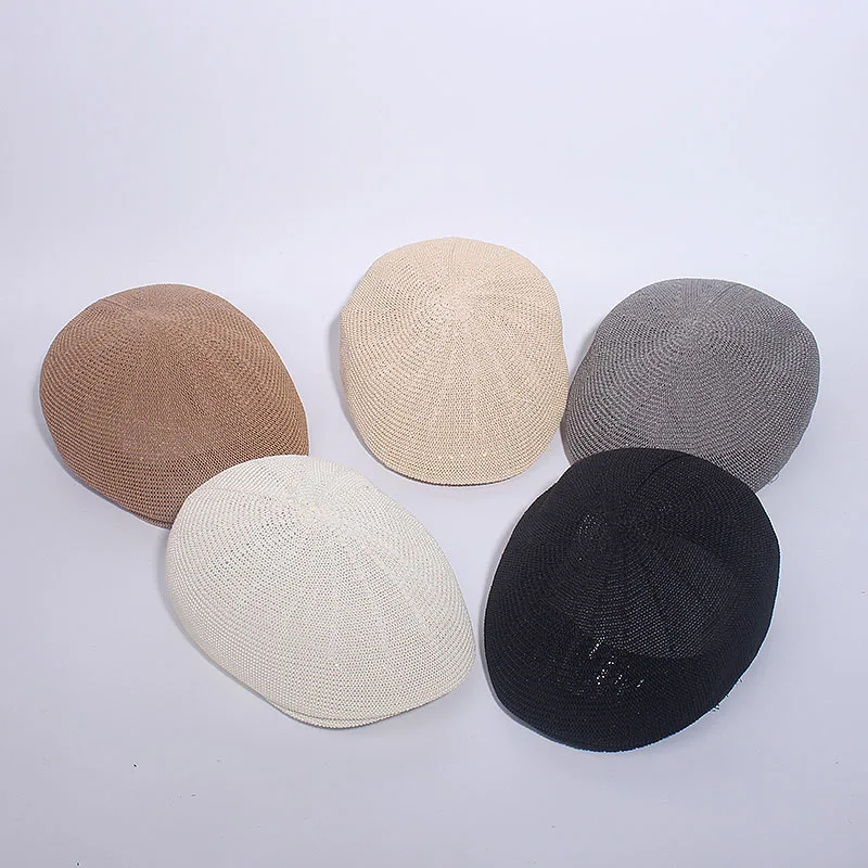 Summer Female Solid Adult Casual Paper Berets Cap Black White Khaki Unisex Beach Cap Fashion Hat Women Men Breathable Mesh Caps