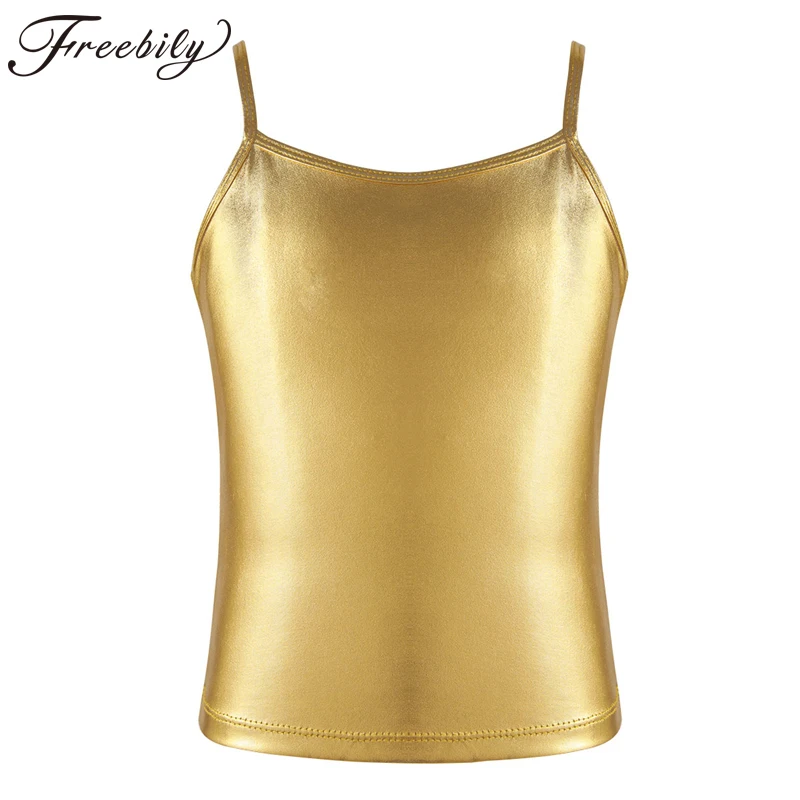 Fashion Kids Girls Ballet Dancewear Clothes Shiny Metallic Camisole Tank Top for Dance Competition Stage Performance Clothes